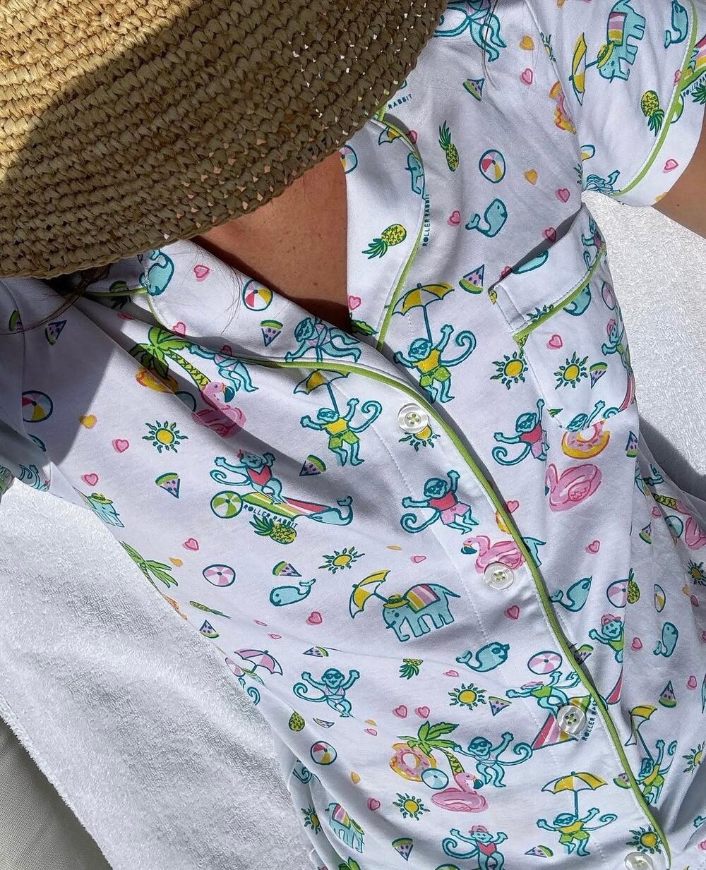 Roller Rabbit Preppy Summer Beachy Themed Pool Party Pajama TOP ONLY Pima Cotton